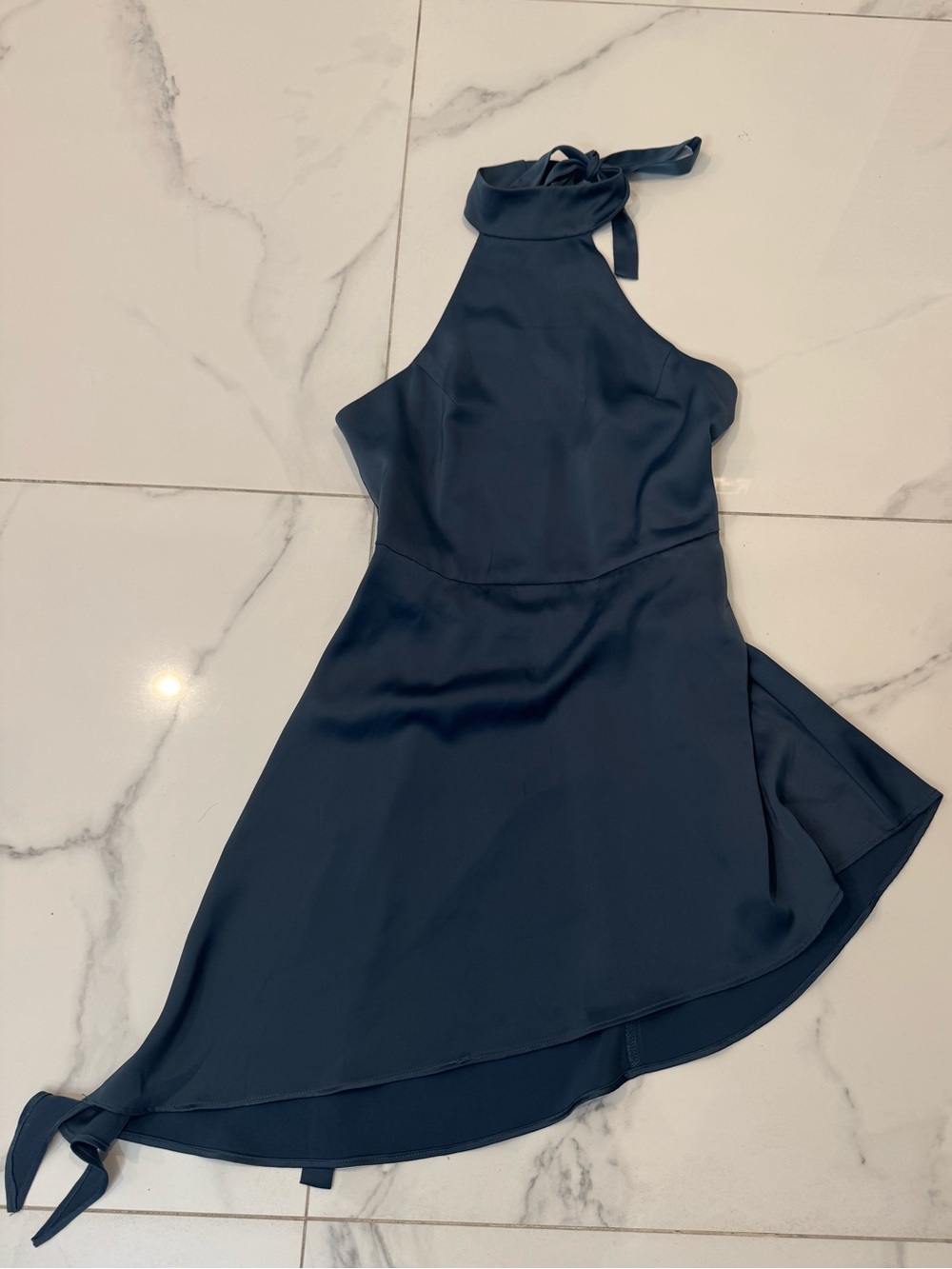 Ecote Navy High-Low Halter Dress with Tie Neck